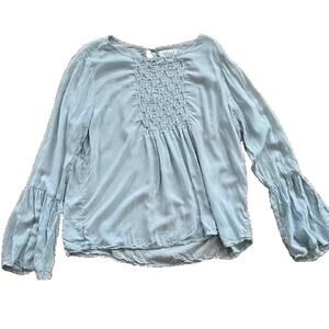 Anthropologie Velvet Women's Blue Embroidered Cotton Casual top Medium A001955